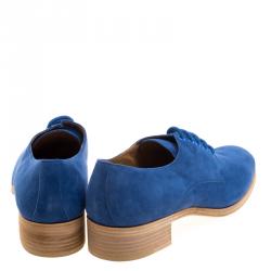 Pre Owned Christian Louboutin Blue Suede Chorale Lace Up Derby Size Size 42