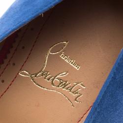 Pre Owned Christian Louboutin Blue Suede Chorale Lace Up Derby Size Size 42