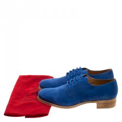 Pre Owned Christian Louboutin Blue Suede Chorale Lace Up Derby Size Size 42