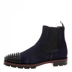 Christian Louboutin Navy Blue Suede Melon Spikes Ankle Boots Size 44