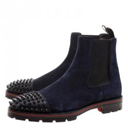 Christian Louboutin Navy Blue Suede Melon Spikes Ankle Boots Size 44