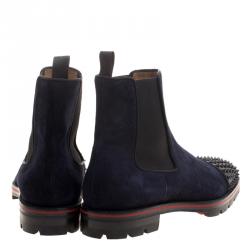 Christian Louboutin Navy Blue Suede Melon Spikes Ankle Boots Size 44