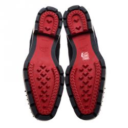 Christian Louboutin Navy Blue Suede Melon Spikes Ankle Boots Size 44