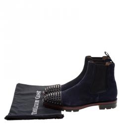 Christian Louboutin Navy Blue Suede Melon Spikes Ankle Boots Size 44