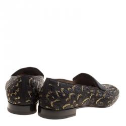 Pre Owned حذاء لوفرز كريستيان لوبوتان جاكارد صوف فهد أسود مقاس 44.5