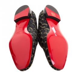 Pre Owned حذاء لوفرز كريستيان لوبوتان جاكارد صوف فهد أسود مقاس 44.5