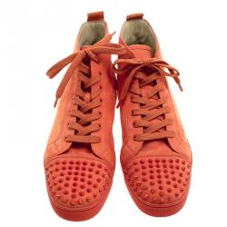 Christian Louboutin Orange Suede Lou Spikes High Top Sneakers Size 44.5
