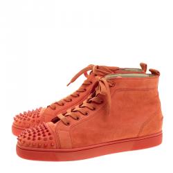 Christian Louboutin Orange Suede Lou Spikes High Top Sneakers Size 44.5