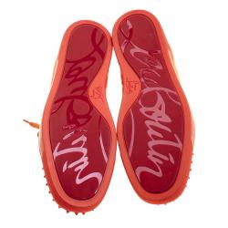 Christian Louboutin Orange Suede Lou Spikes High Top Sneakers Size 44.5