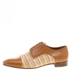 Christian Louboutin Brown Leather and Woven Straw Daviol Derby Size 41
