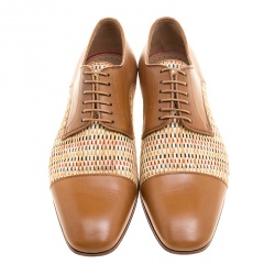 Christian Louboutin Brown Leather and Woven Straw Daviol Derby Size 41