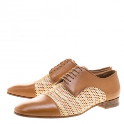 Christian Louboutin Brown Leather and Woven Straw Daviol Derby Size 41