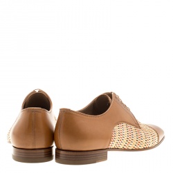 Christian Louboutin Brown Leather and Woven Straw Daviol Derby Size 41