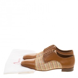 Christian Louboutin Brown Leather and Woven Straw Daviol Derby Size 41