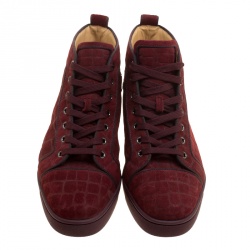 Pre Owned Christian Louboutin Burgundy Croc Effect Suede Louis High Top Sneakers Size 40.5