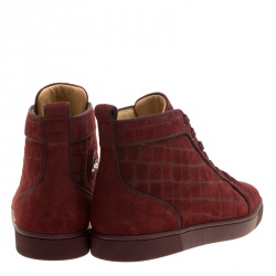 Pre Owned Christian Louboutin Burgundy Croc Effect Suede Louis High Top Sneakers Size 40.5