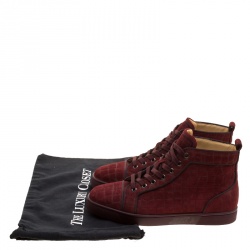 Pre Owned Christian Louboutin Burgundy Croc Effect Suede Louis High Top Sneakers Size 40.5