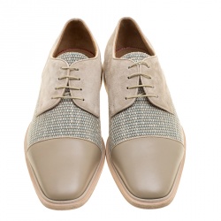 Christian Louboutin Beige Suede and Linen Bruno Orlato Lace Up Derby Size 42.5 