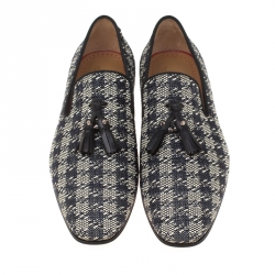 Pre Owned Christian Louboutin Two Tone Houndstooth Weave Dandelion Tassel Loafers Size 43.5