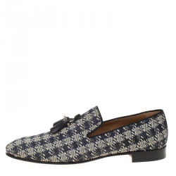 Pre Owned Christian Louboutin Two Tone Houndstooth Weave Dandelion Tassel Loafers Size 43.5