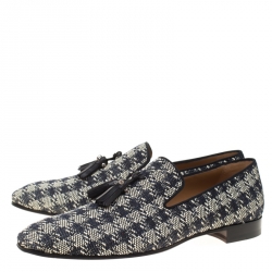 Pre Owned Christian Louboutin Two Tone Houndstooth Weave Dandelion Tassel Loafers Size 43.5