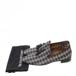 Pre Owned Christian Louboutin Two Tone Houndstooth Weave Dandelion Tassel Loafers Size 43.5