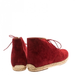 Christian Louboutin Red Suede Cadaques Espadrille Desert Boots Size 41