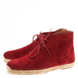 Christian Louboutin Red Suede Cadaques Espadrille Desert Boots Size 41
