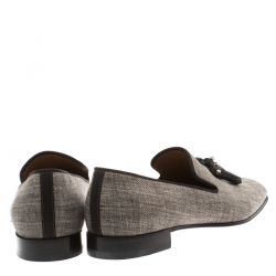 مملوكة مسبقًا Christian Louboutin Grey Canvas Dandelion Spiked Tassel Detail Loafers Size 40