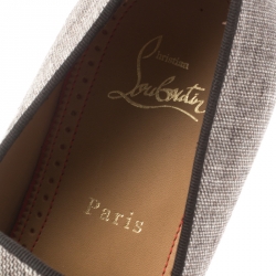 مملوكة مسبقًا Christian Louboutin Grey Canvas Dandelion Spiked Tassel Detail Loafers Size 40
