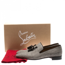 مملوكة مسبقًا Christian Louboutin Grey Canvas Dandelion Spiked Tassel Detail Loafers Size 40