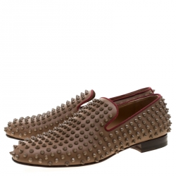 Pre Owned Christian Louboutin Brown Leather Rollerboy Spike Loafers Size 40