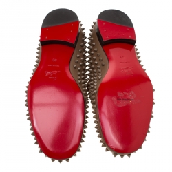 Pre Owned Christian Louboutin Brown Leather Rollerboy Spike Loafers Size 40