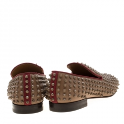 Pre Owned Christian Louboutin Brown Leather Rollerboy Spike Loafers Size 40