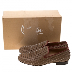 Pre Owned Christian Louboutin Brown Leather Rollerboy Spike Loafers Size 40