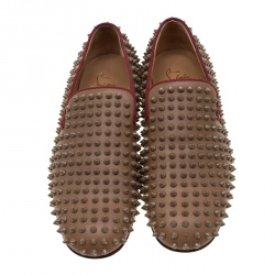 Pre Owned Christian Louboutin Brown Leather Rollerboy Spike Loafers Size 40
