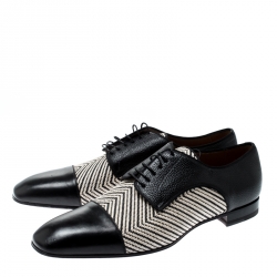 Christian Louboutin Black Leather And Canvas Lace Up Oxford Size 44