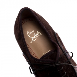 Christian Louboutin Brown Leather Wool Blend Robertus Studded Lace Up Oxfords Size 43.5