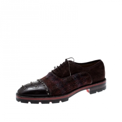 Christian Louboutin Brown Leather Wool Blend Robertus Studded Lace Up Oxfords Size 43.5