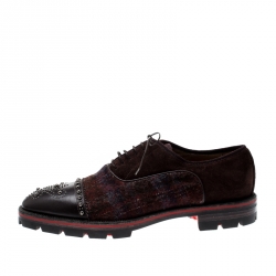 Christian Louboutin Brown Leather Wool Blend Robertus Studded Lace Up Oxfords Size 43.5
