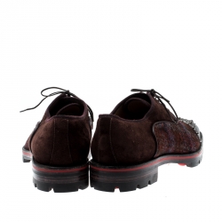 Christian Louboutin Brown Leather Wool Blend Robertus Studded Lace Up Oxfords Size 43.5