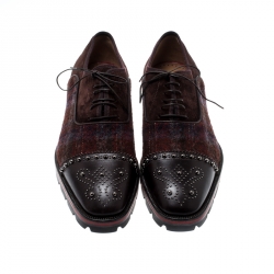 Christian Louboutin Brown Leather Wool Blend Robertus Studded Lace Up Oxfords Size 43.5