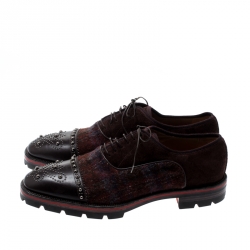 Christian Louboutin Brown Leather Wool Blend Robertus Studded Lace Up Oxfords Size 43.5