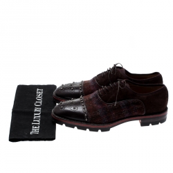Christian Louboutin Brown Leather Wool Blend Robertus Studded Lace Up Oxfords Size 43.5