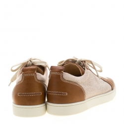 Pre Owned Christian Louboutin Beige/Brown Canvas and Leather Rantulow Sneakers Size 43