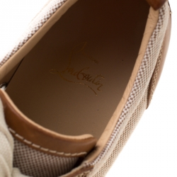 Pre Owned Christian Louboutin Beige/Brown Canvas and Leather Rantulow Sneakers Size 43