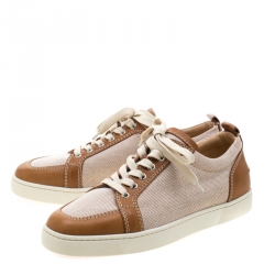 Pre Owned Christian Louboutin Beige/Brown Canvas and Leather Rantulow Sneakers Size 43