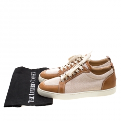 Pre Owned Christian Louboutin Beige/Brown Canvas and Leather Rantulow Sneakers Size 43
