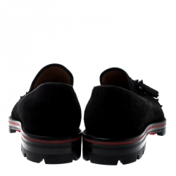 Pre Owned حذاء لوفرز كريستيان لوبوتان نعل سميك غطاء مقدمة مزخرف سبايك روسيني جلد وسويدي أسود مقاس 40