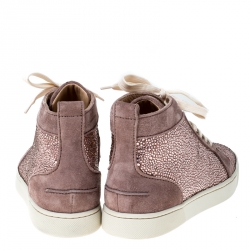 Pre Owned حذاء سنيكرز كريستيان لوبوتان لويس رقبة مرتفعة جلد وردي مرصع بستراس مقاس 40